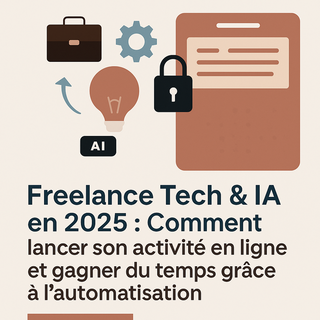 Freelance Tech & AI 2025 illustration showing automation, innovation, and online business launch