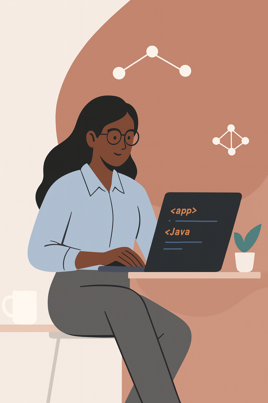 ProDev AIHub Tutorials ProDev AIHub Tutorials — developer coding in VS Code with Angular/Java, AI diagram and UI panels on terracotta background